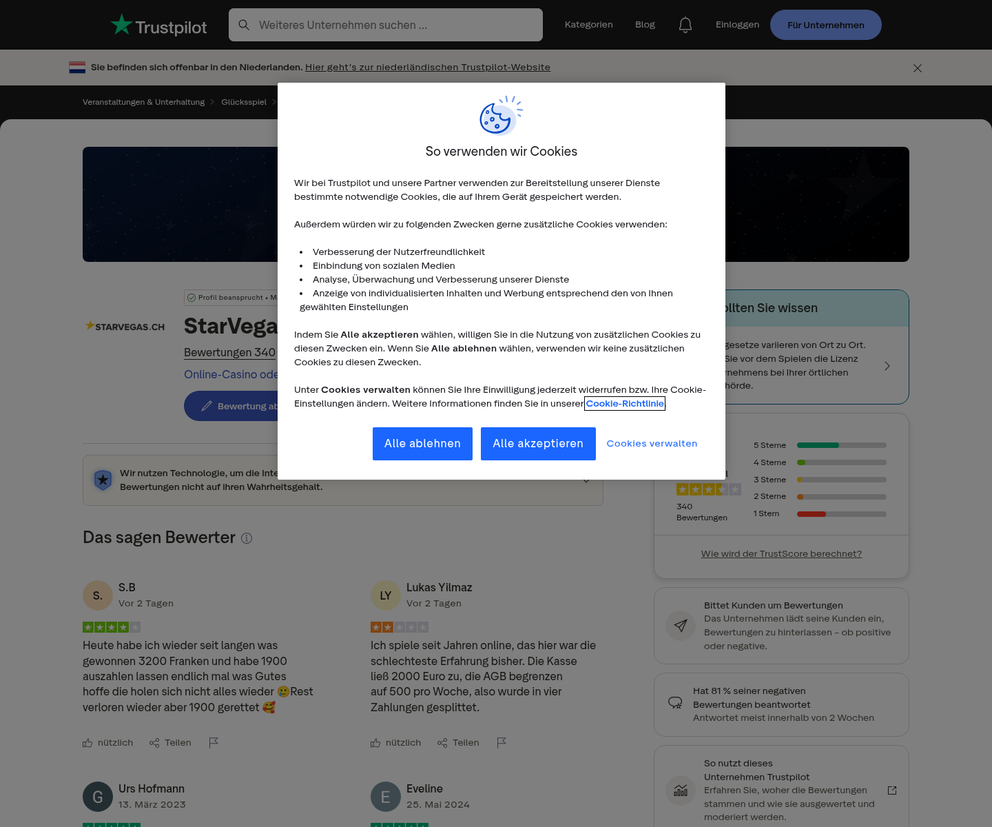 Datierte Aufnahme von öffentlichem Nutzerkontext zu starvegas.ch